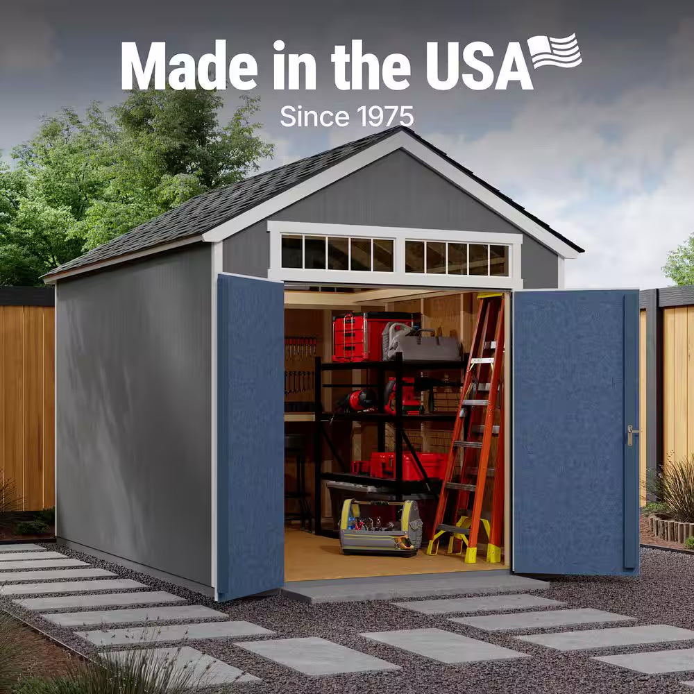 Assembly Included Majestic Deluxe 8 Ft. X 12 Ft. Wood Shed W/ Floor-Outdoor Storage W/ Gray Shingles (96 Sq. Ft.)