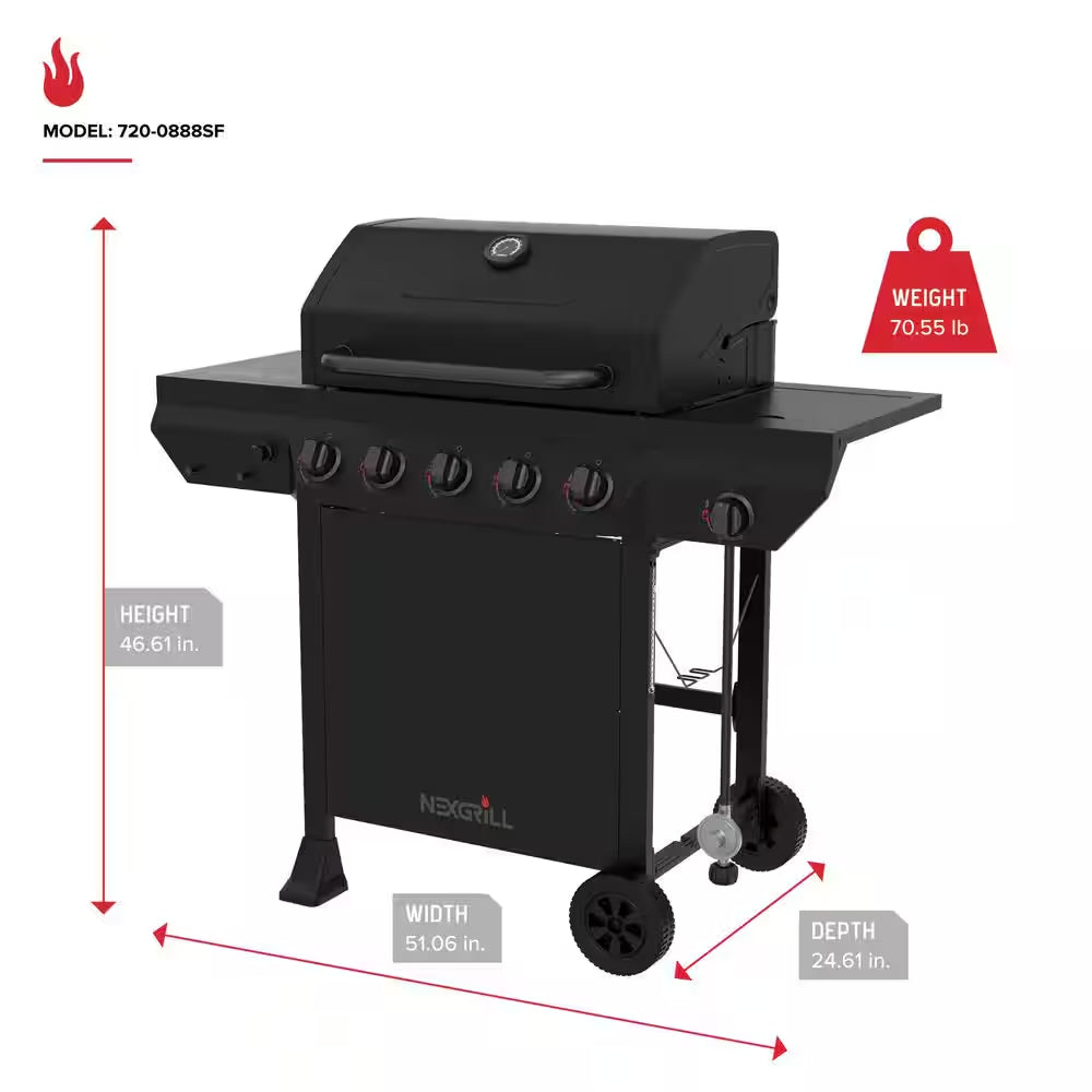 5-Burner Liquid Propane Gas Grill in Graphite Black with Side Burner