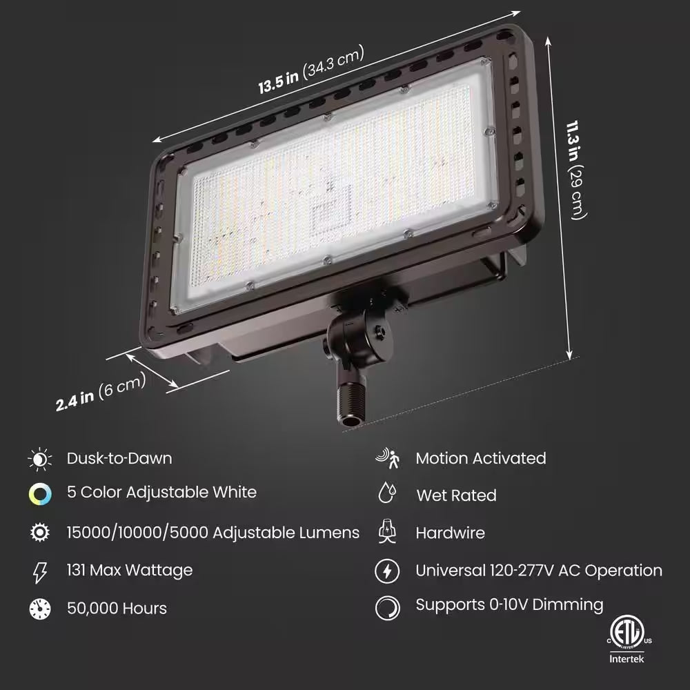 15000 Lumen Select Integrated LED Selectable 5CCT Bronze Dusk to Dawn or Motion Commercial Ground/Wall Flood Light