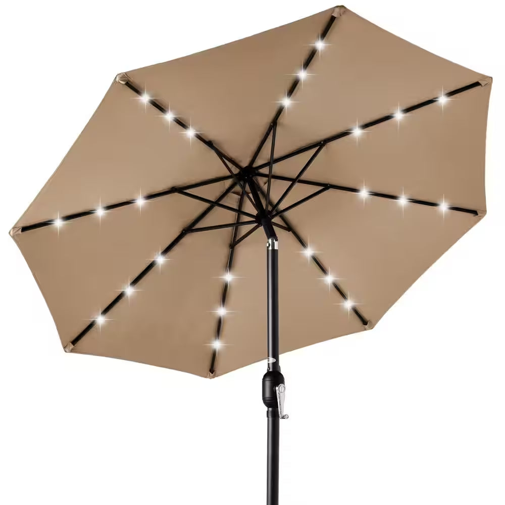 10 Ft. Market Solar LED Lighted Tilt Patio Umbrella with Uv-Resistant Fabric in Tan