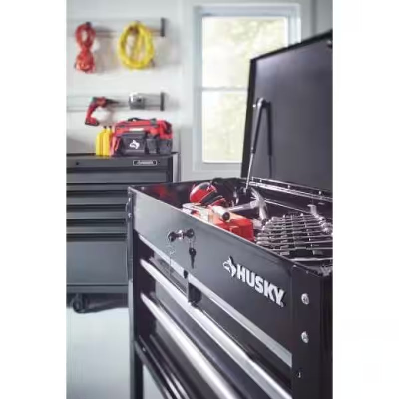 Tool Storage 33 In. W Mechanics Cart with Extended Side Table and Bottle Tray