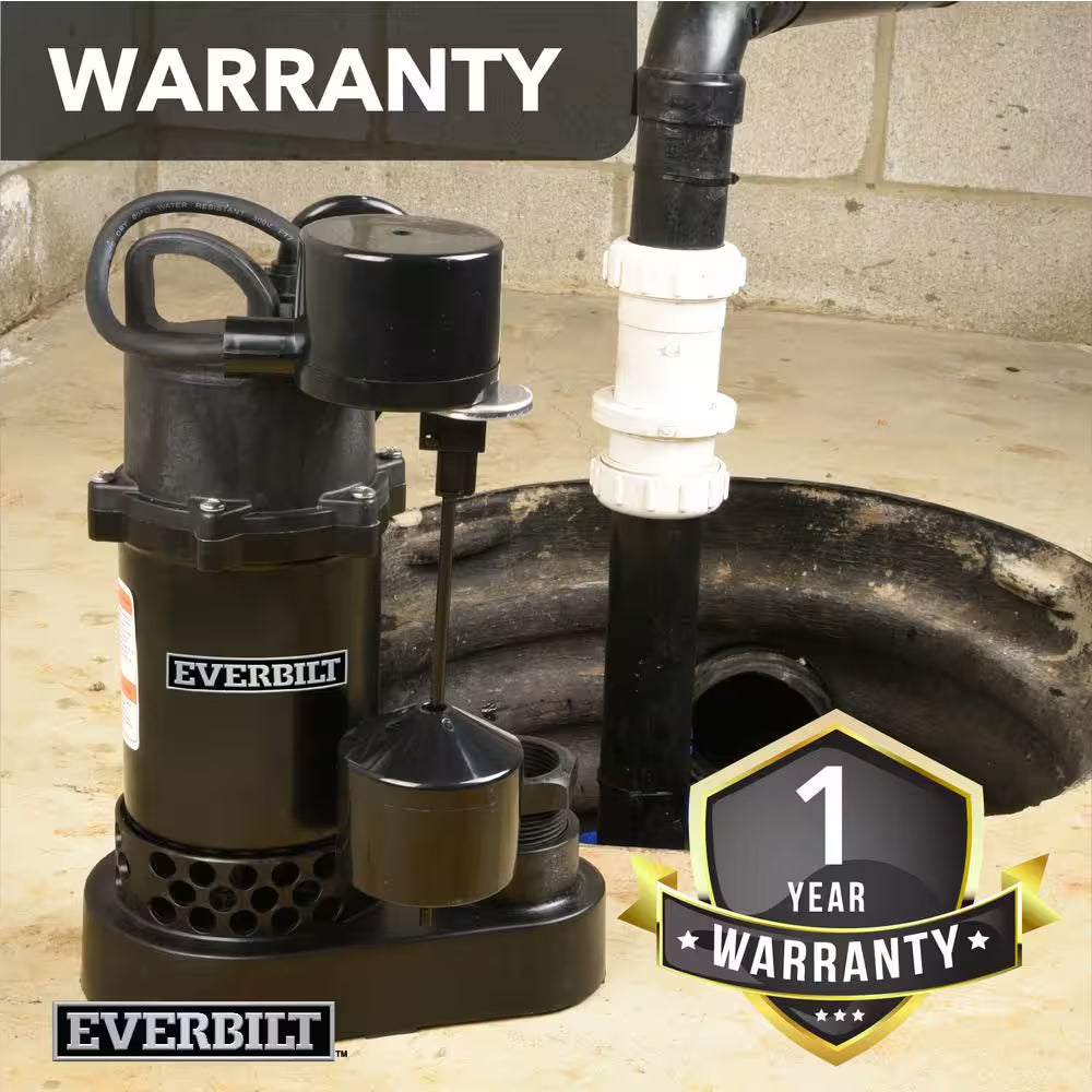 1/2 HP Aluminum Submersible Sump Pump Vertical Switch