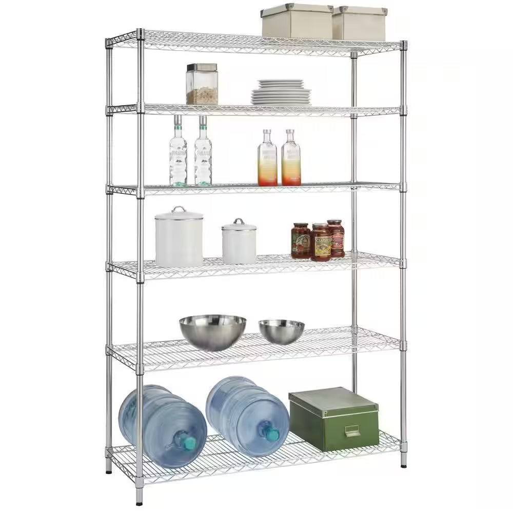 6-Tier Commercial Grade Heavy Duty Steel Wire Shelving Unit in Chrome (48 In. W X 72 In. H X 18 In. D)