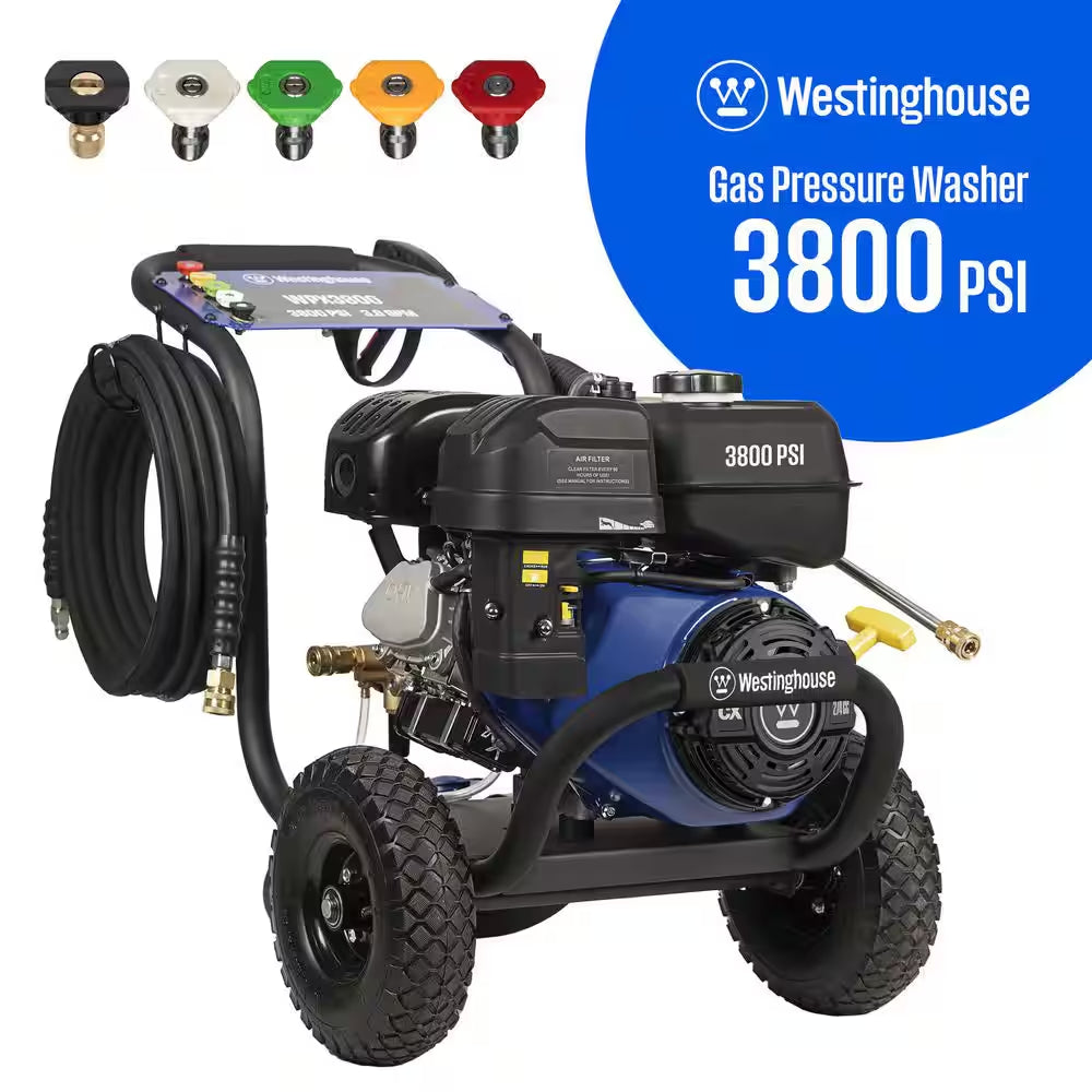 3400 PSI 2.6 GPM Gas Powered Axial Cam Pump Cold Water Pressure Washer with Soap Tank and 5 Quick Connect Tips