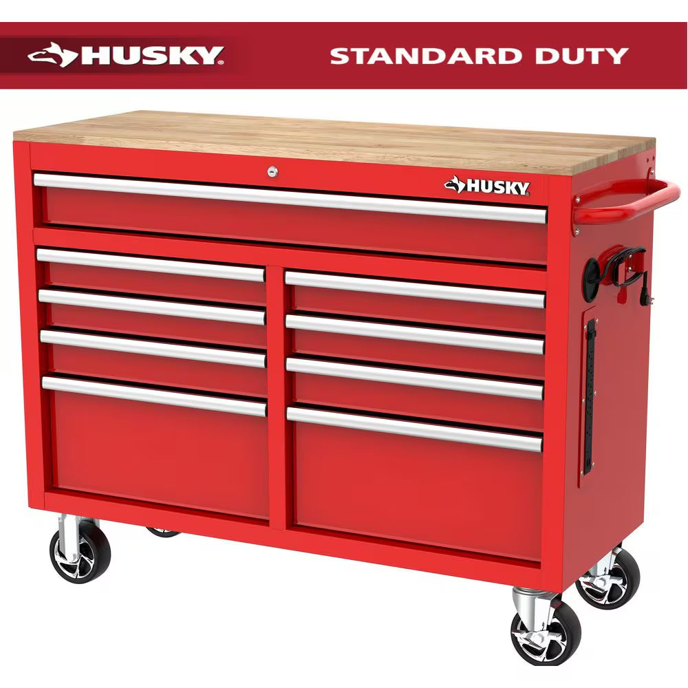 Tool Storage 46 In. W X 18 In. D 9-Drawer Mobile Workbench Cabinet in Gloss Black