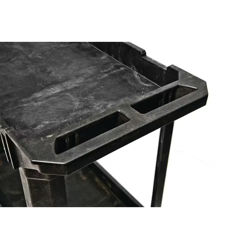 2-Tier Plastic 4-Wheeled Service Cart in Black