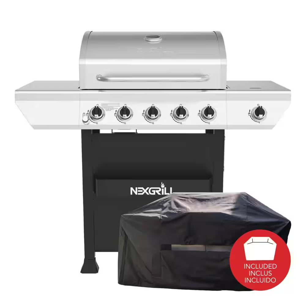 5-Burner Propane Gas Grill in Stainless Steel with Side Burner and Condiment Rack