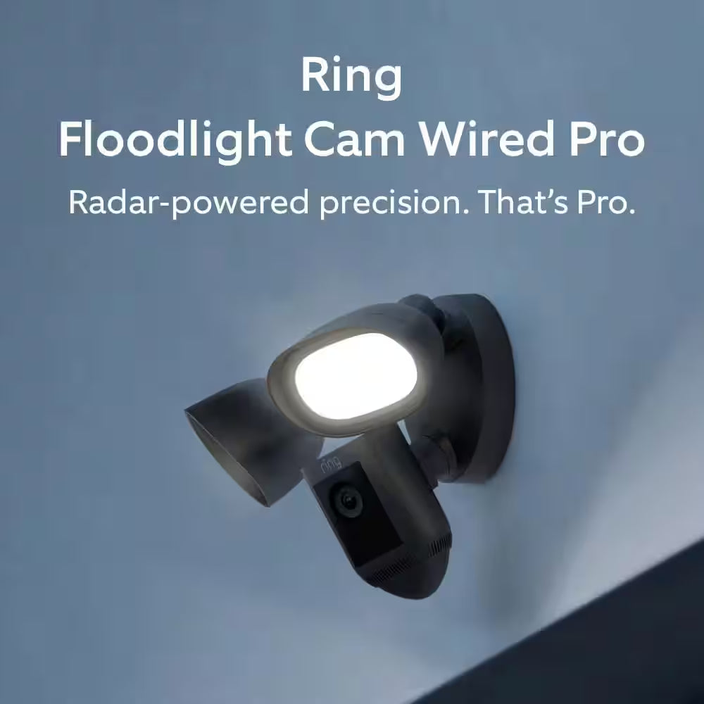 Floodlight Cam Pro Wired Security Camera with 2K Video,  Vision, 2 LED Lights, and 3D Motion Detection - Black
