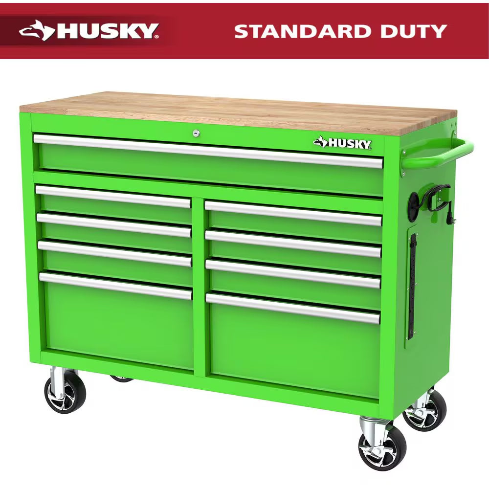Tool Storage 46 In. W X 18 In. D 9-Drawer Mobile Workbench Cabinet in Gloss Black