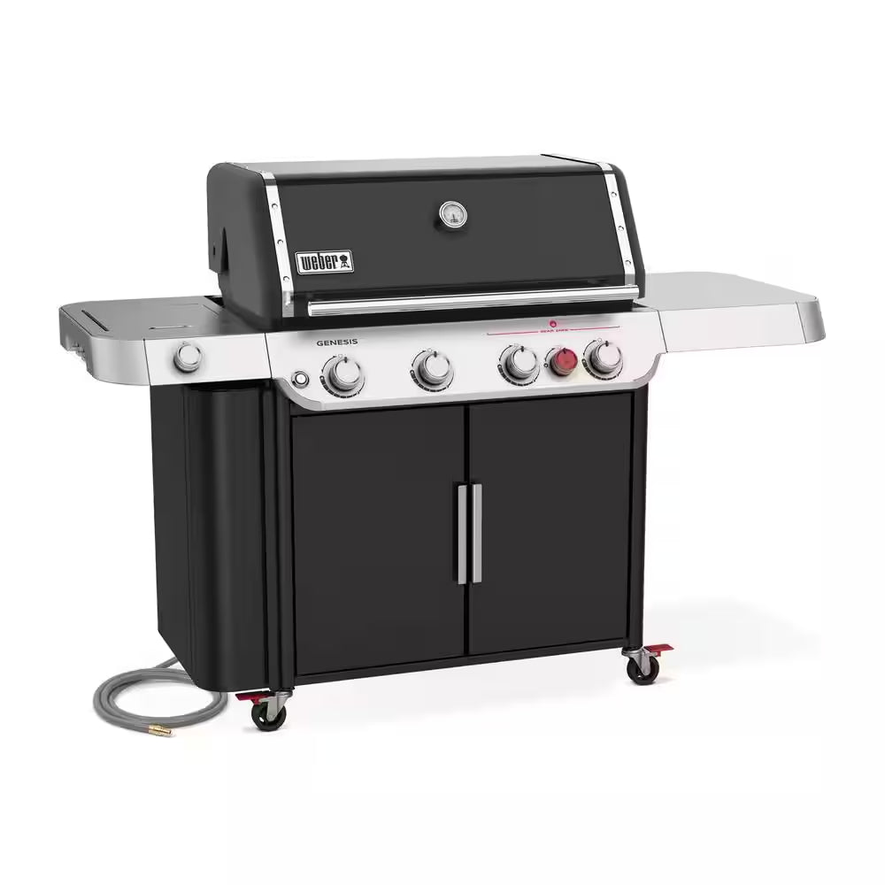 Genesis E-435 4-Burner Natural Gas Grill in Black with Side Burner