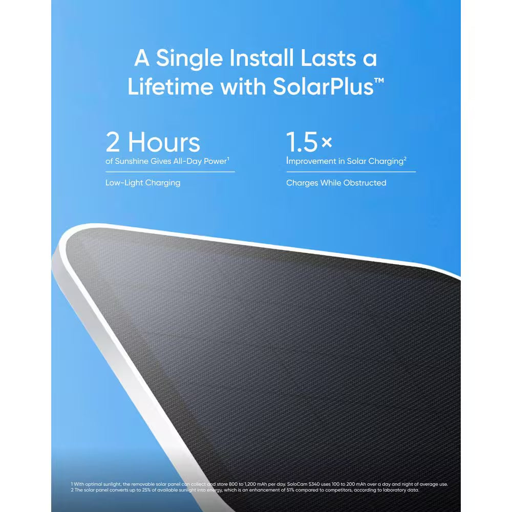 S340 Solocam Wireless Outdoor Solar Pan and Tilt Security Camera with 360-Degree Surveillance and No Monthly Fee