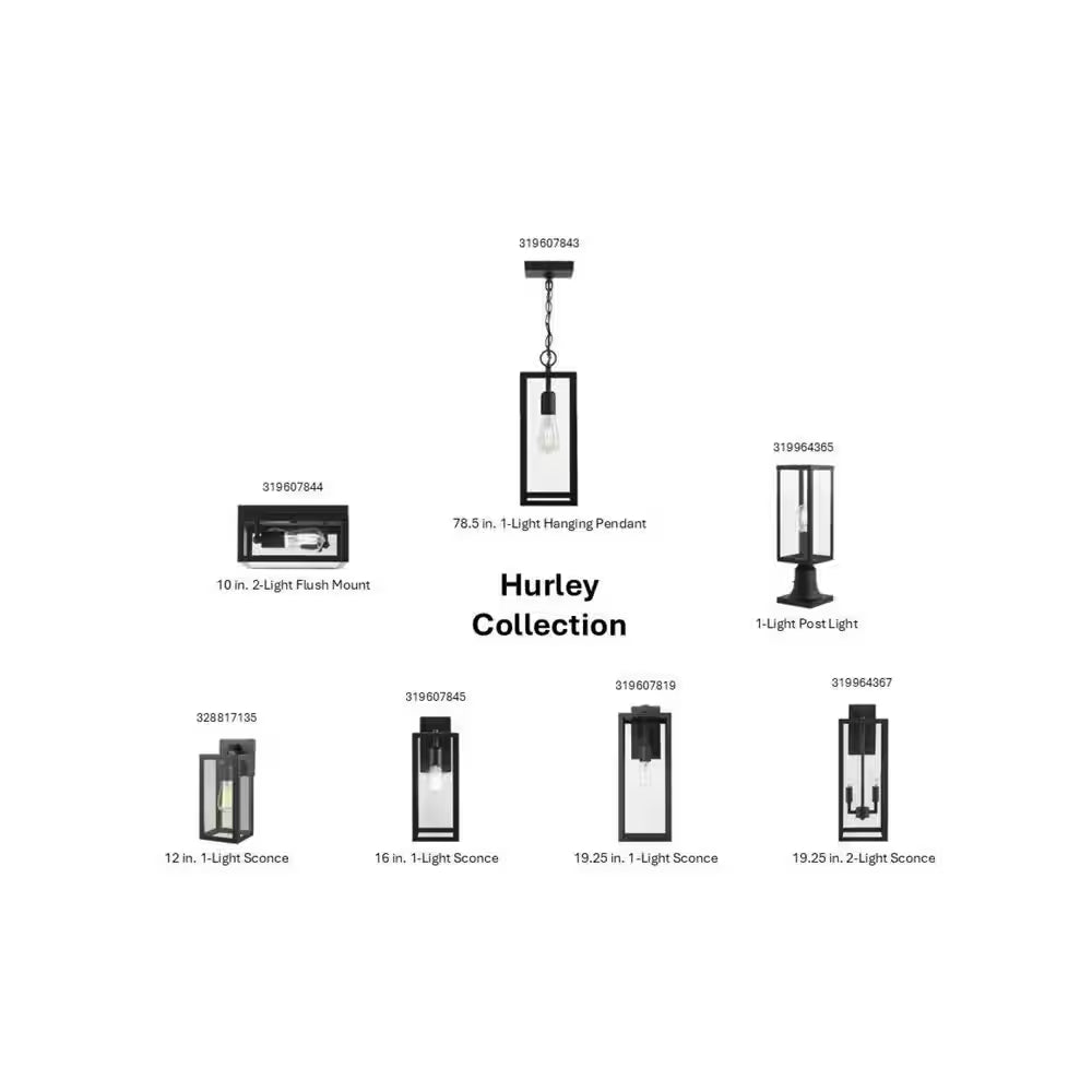 Hurley 12 In. Matte Black Hardwired Outdoor Wall Light Lantern Sconce with No Bulb Included