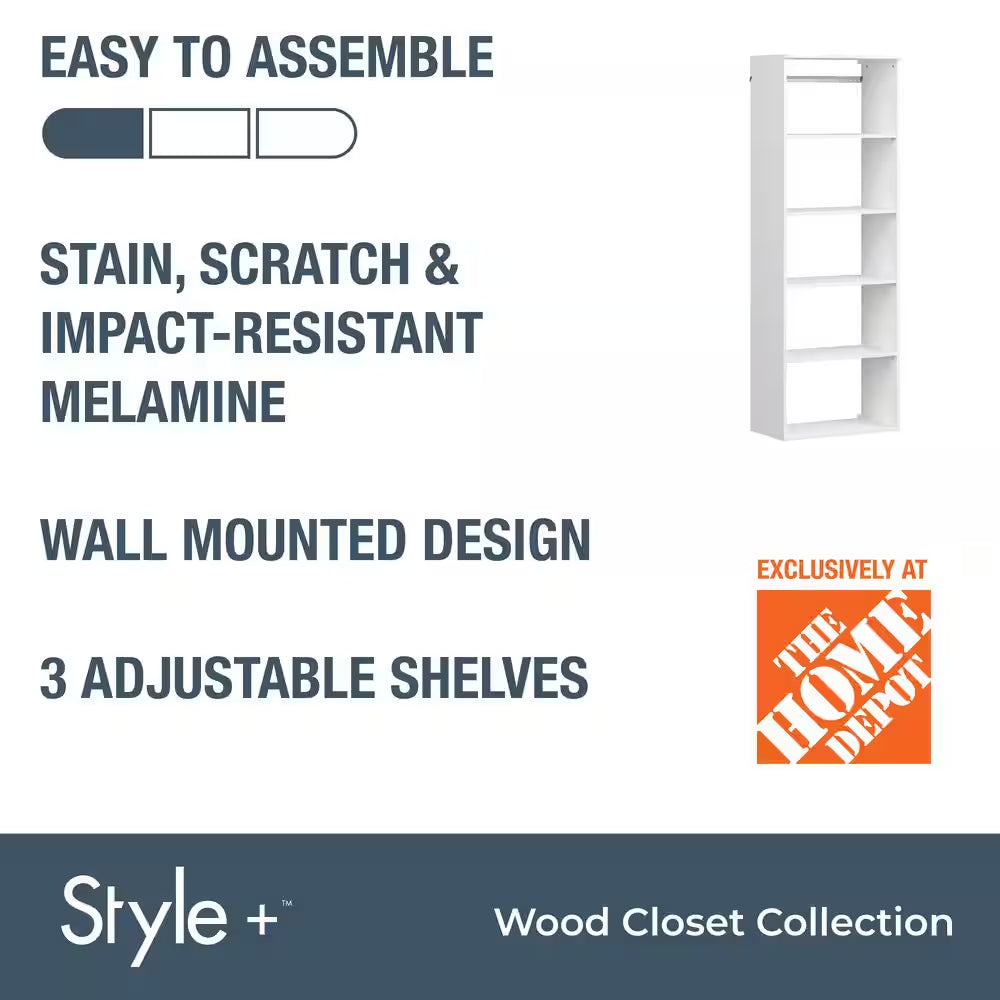 Style+ 25 In. W White Hanging Wood Closet Tower