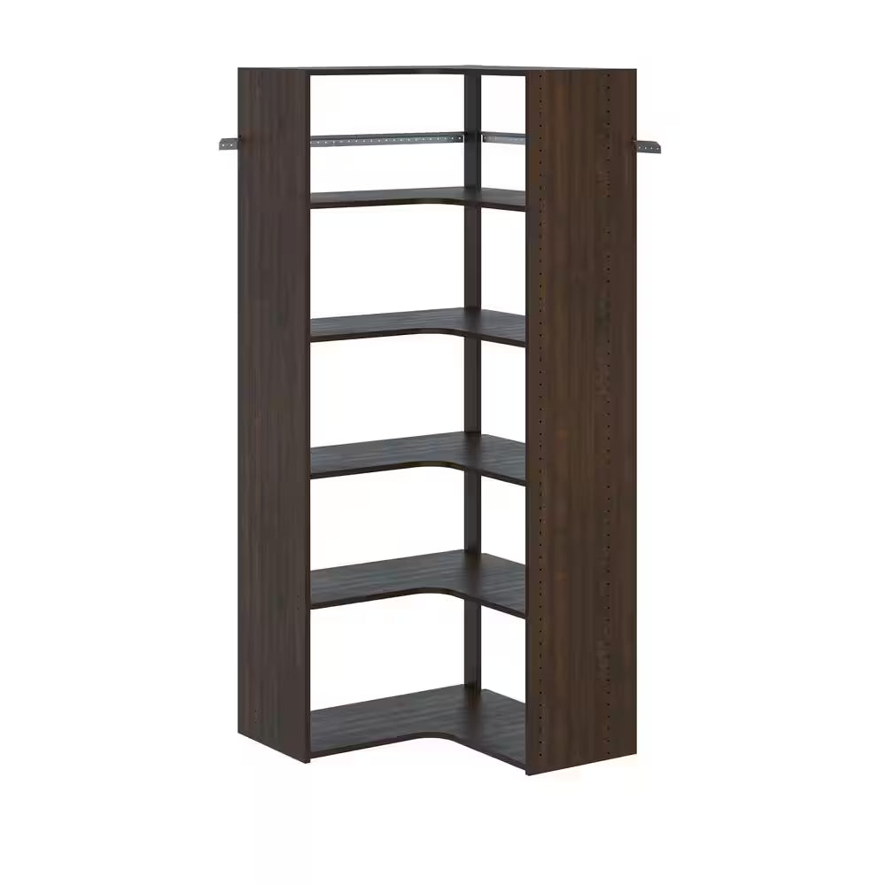 30 In. W White Corner Unit Wall Mount 6-Shelf Wood Closet System