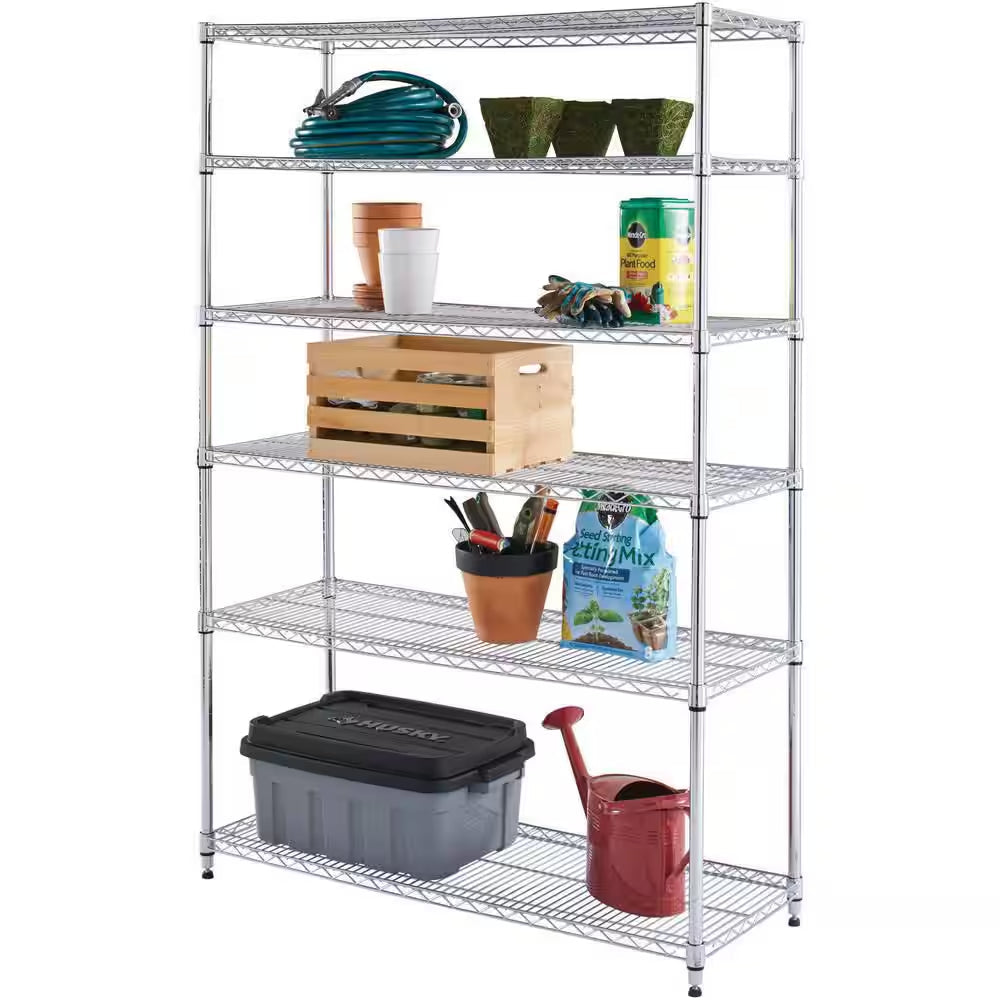 6-Tier Commercial Grade Heavy Duty Steel Wire Shelving Unit in Chrome (48 In. W X 72 In. H X 18 In. D)