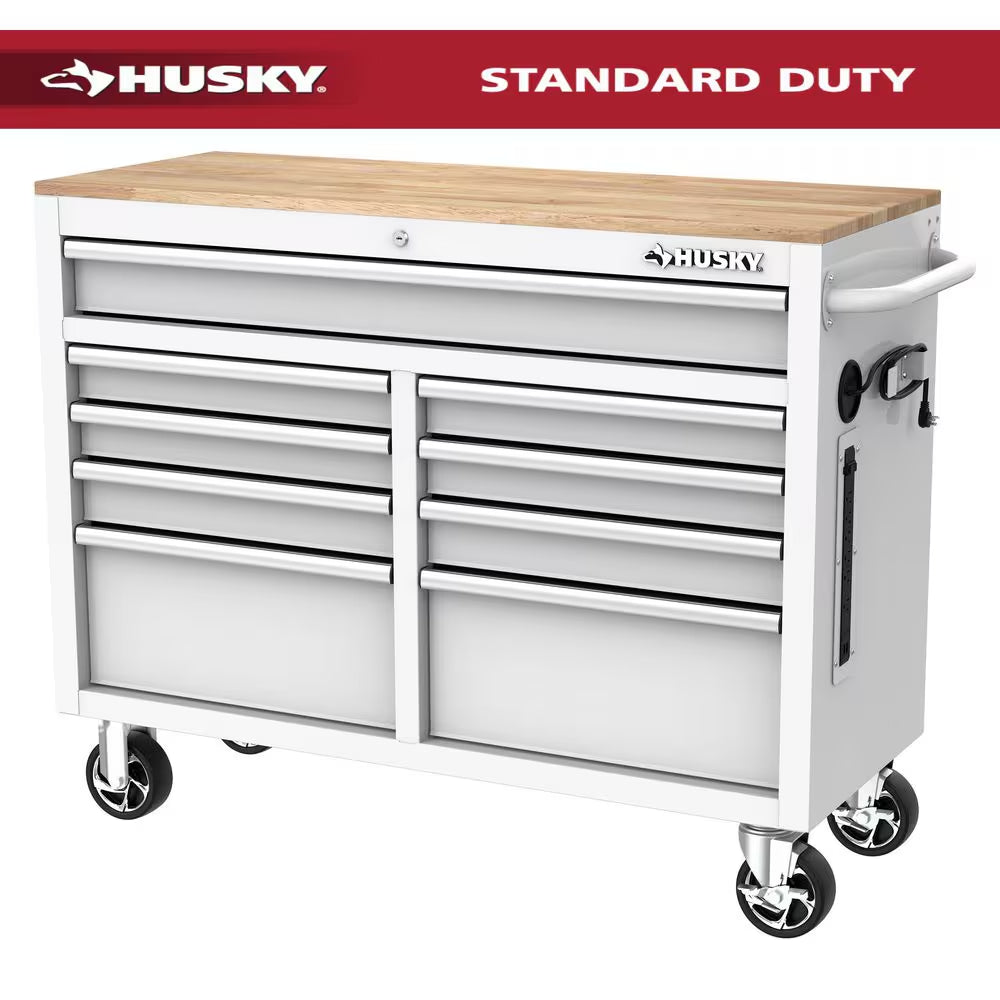 Tool Storage 46 In. W X 18 In. D 9-Drawer Mobile Workbench Cabinet in Gloss Black
