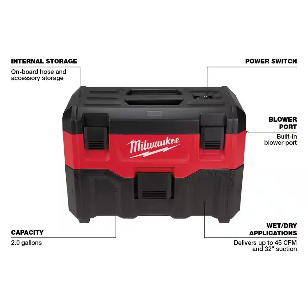 M18 18-Volt 2 Gal. Lithium-Ion Cordless Wet/Dry Vacuum with M18 XC 5.0 Ah Starter Kit
