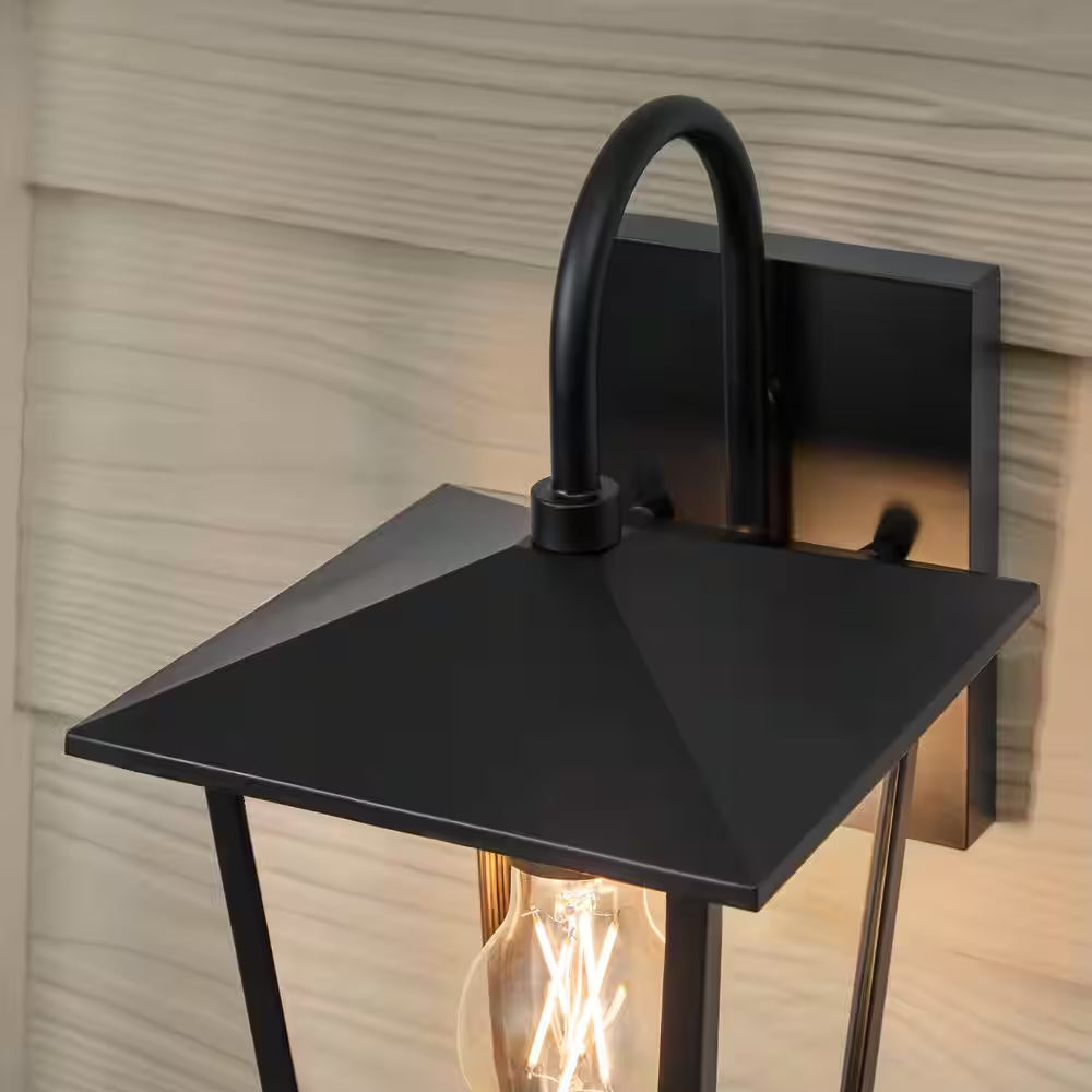 Rosebrook 12 In. 1-Light Black Outdoor Hardwired Wall Lantern Sconce with Clear Glass Shade