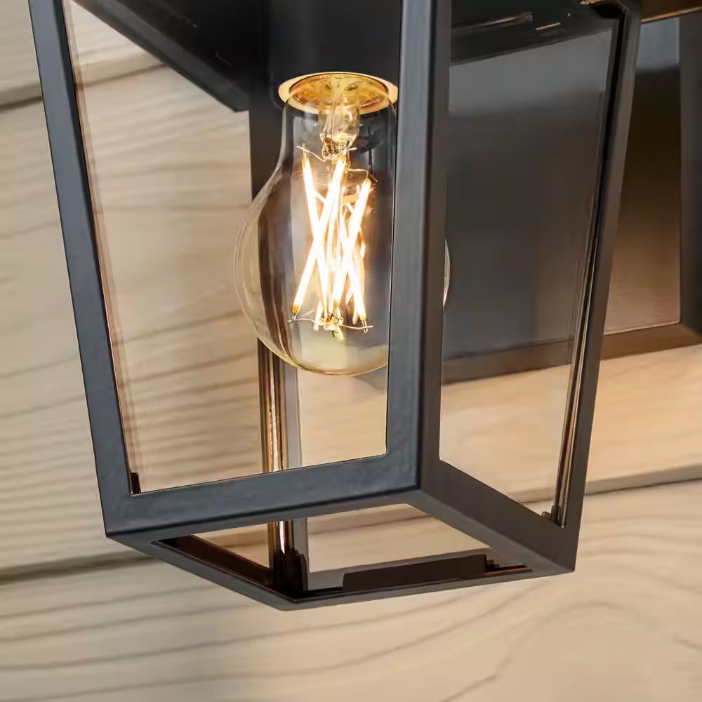 Rosebrook 12 In. 1-Light Black Outdoor Hardwired Wall Lantern Sconce with Clear Glass Shade