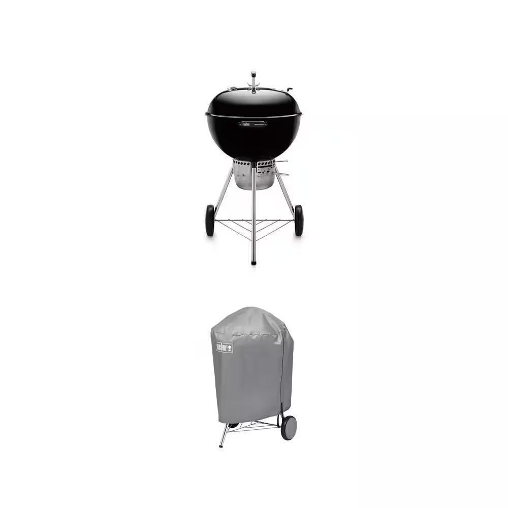 Master-Touch 22 In. Charcoal Grill in Black with Built-In Thermometer with Grill Cover Combo