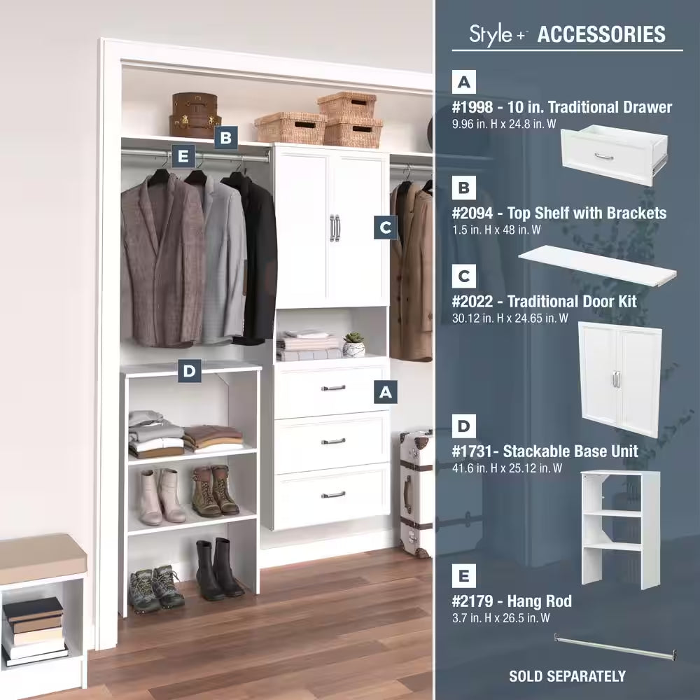 Style+ 25 In. W White Hanging Wood Closet Tower