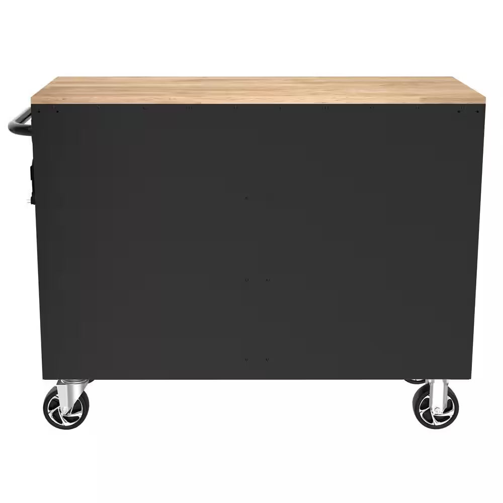 Tool Storage 46 In. W X 18 In. D 9-Drawer Mobile Workbench Cabinet in Gloss Black