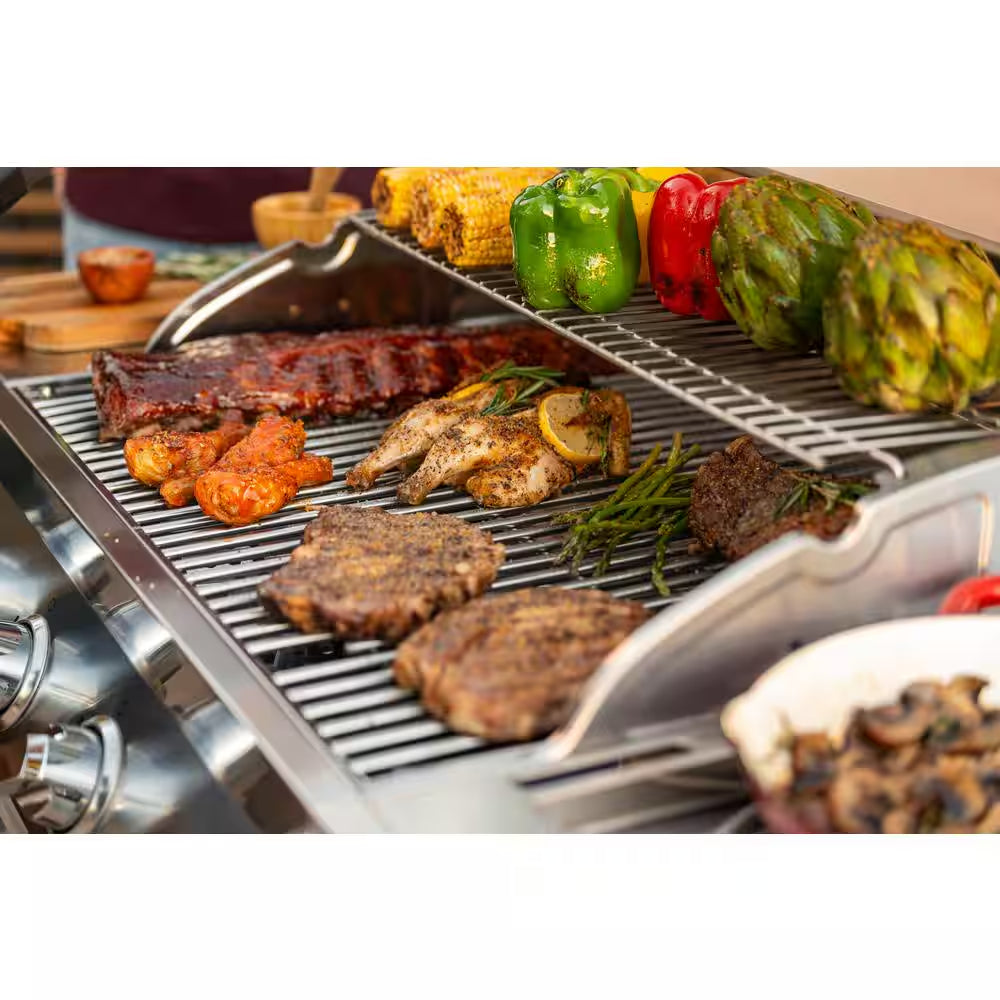 4 Burner Stainless Steel Propane Gas Grill with Side Burner