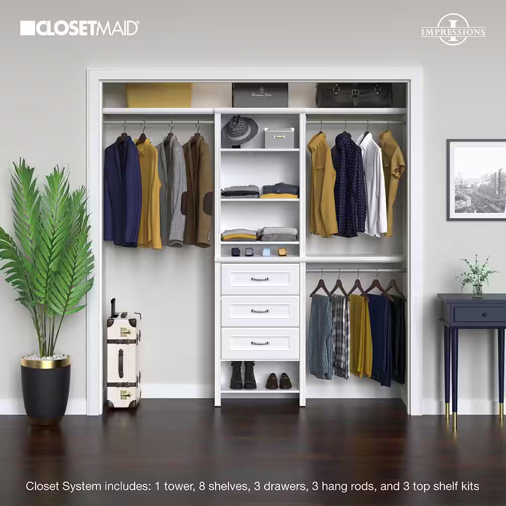 Impressions Basic plus 60 In. W - 120 In. W White Wood Closet System