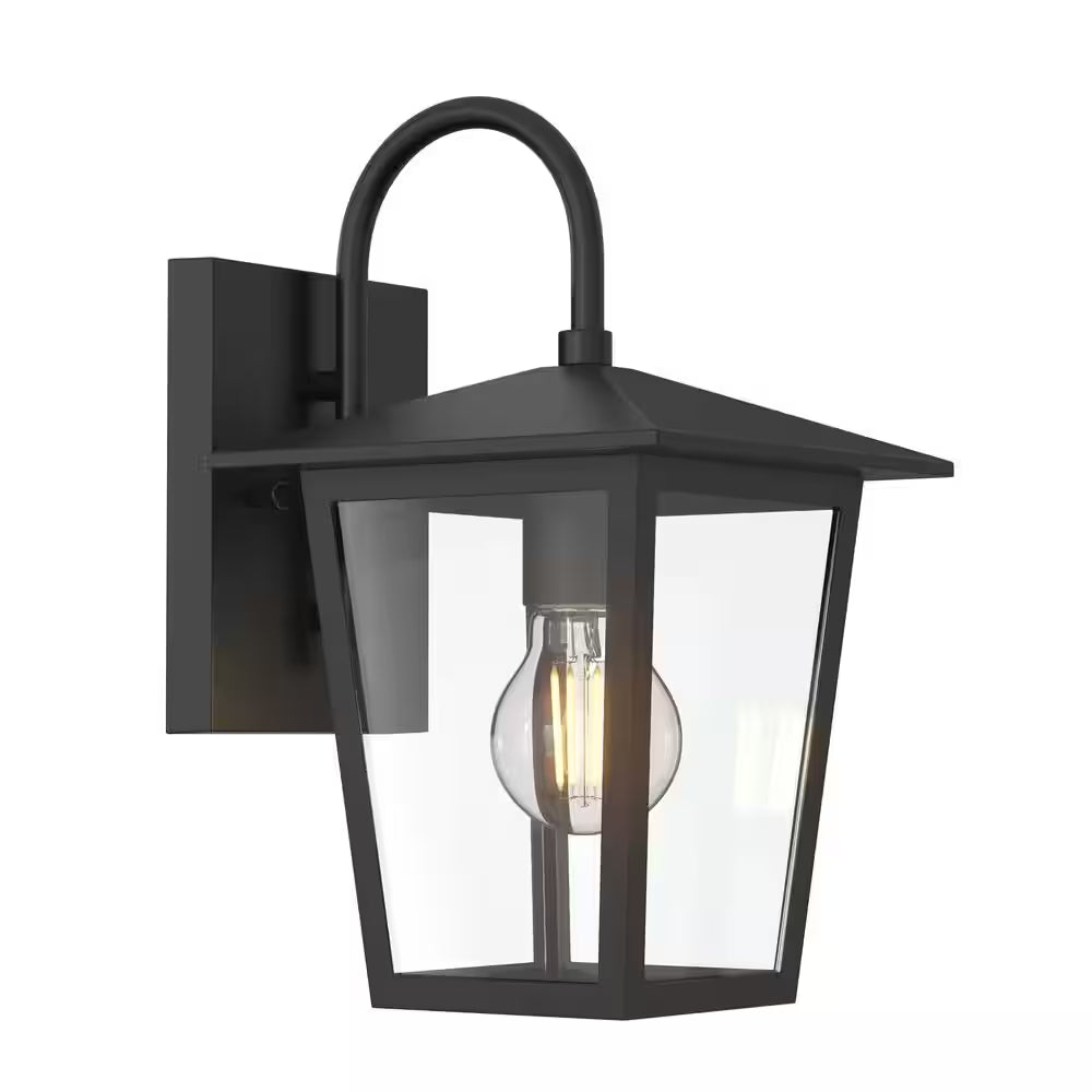 Rosebrook 12 In. 1-Light Black Outdoor Hardwired Wall Lantern Sconce with Clear Glass Shade