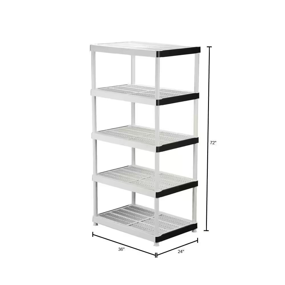 5-Tier Easy Assembly Multi-Purpose Plastic Garage Storage Shelving Unit in Gray (36 In. W X 72 In. H X 24 In. D)