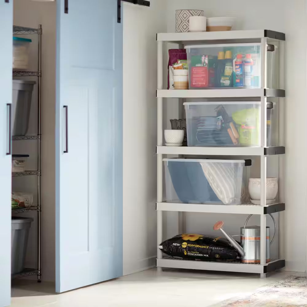 5-Tier Easy Assembly Multi-Purpose Plastic Garage Storage Shelving Unit in Gray (36 In. W X 72 In. H X 24 In. D)