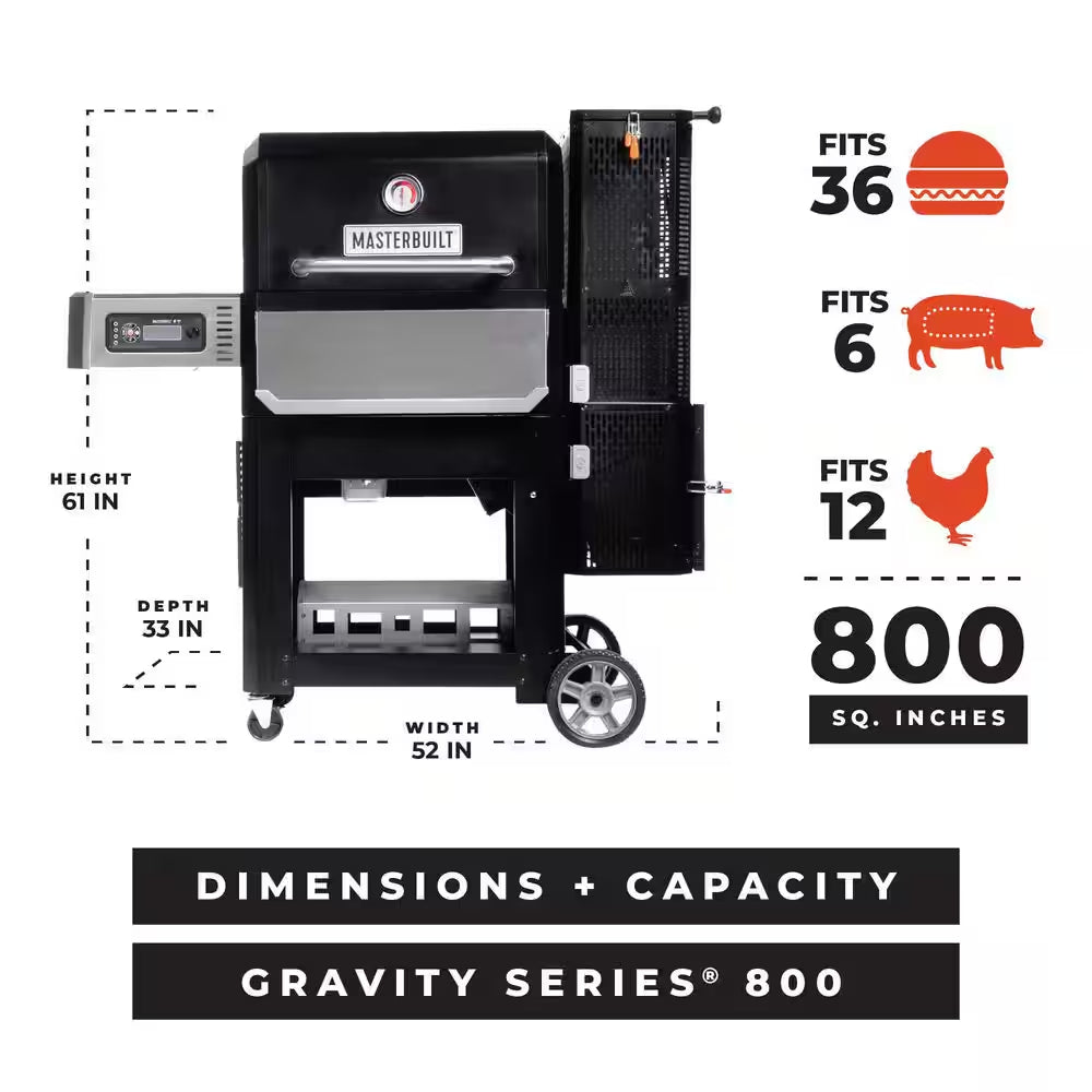 Gravity Series 800 Digital Wifi Charcoal Grill, Griddle and Smoker in Black