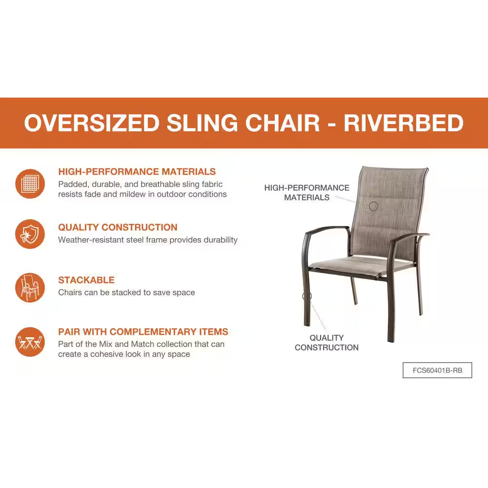 Oversized Padded Sling Stack Outdoor Dining Chair in Riverbed