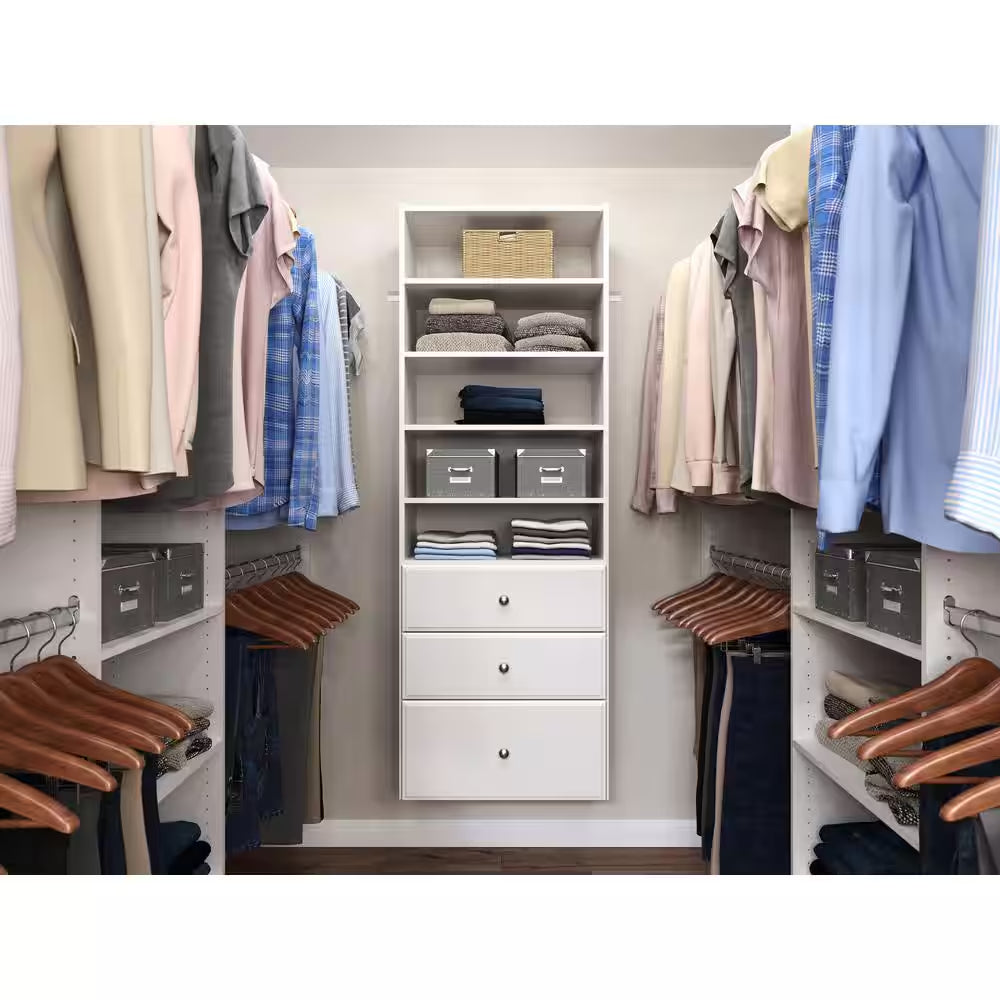 Premier 25 In. W Classic White Tower Unit Wall Mount 6-Shelf Wood Closet System