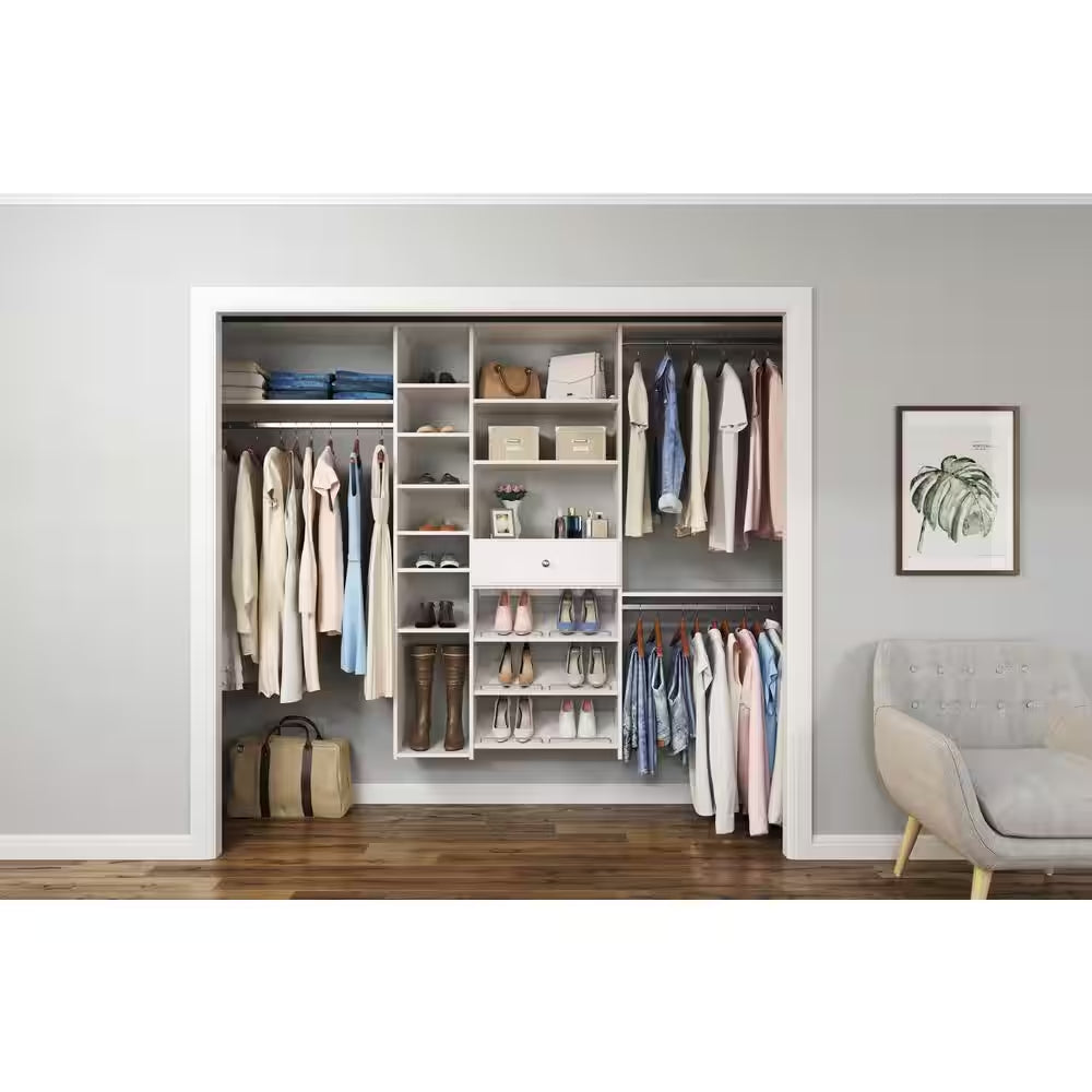 Essential plus 60 In. W - 96 In. W White Wood Closet System