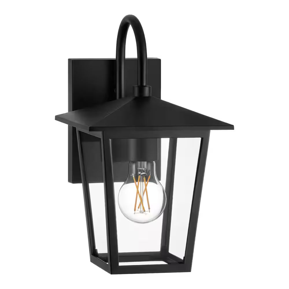 Rosebrook 12 In. 1-Light Black Outdoor Hardwired Wall Lantern Sconce with Clear Glass Shade