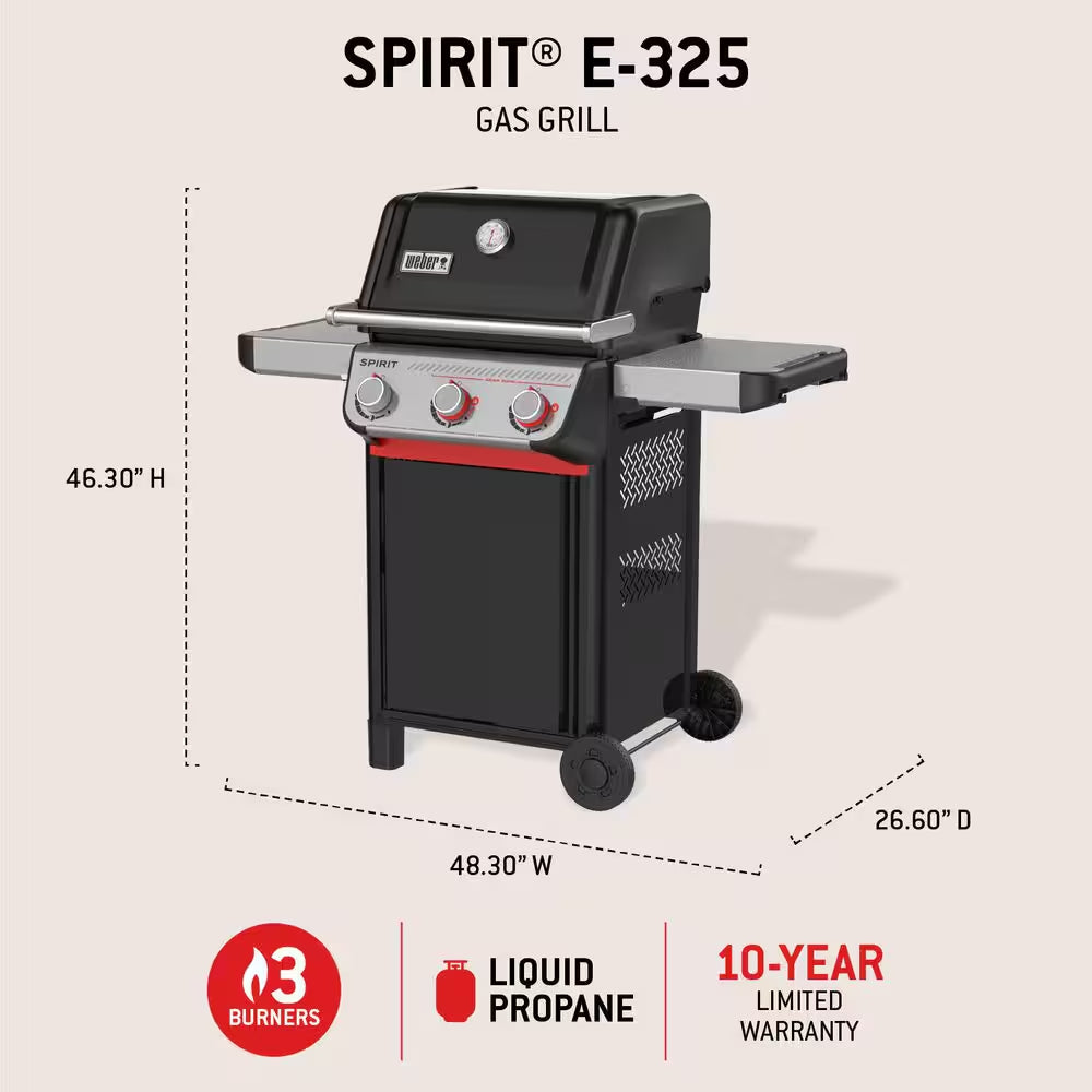 Spirit E-325 3-Burner Propane Gas Grill in Black with Powerful Boost Burners