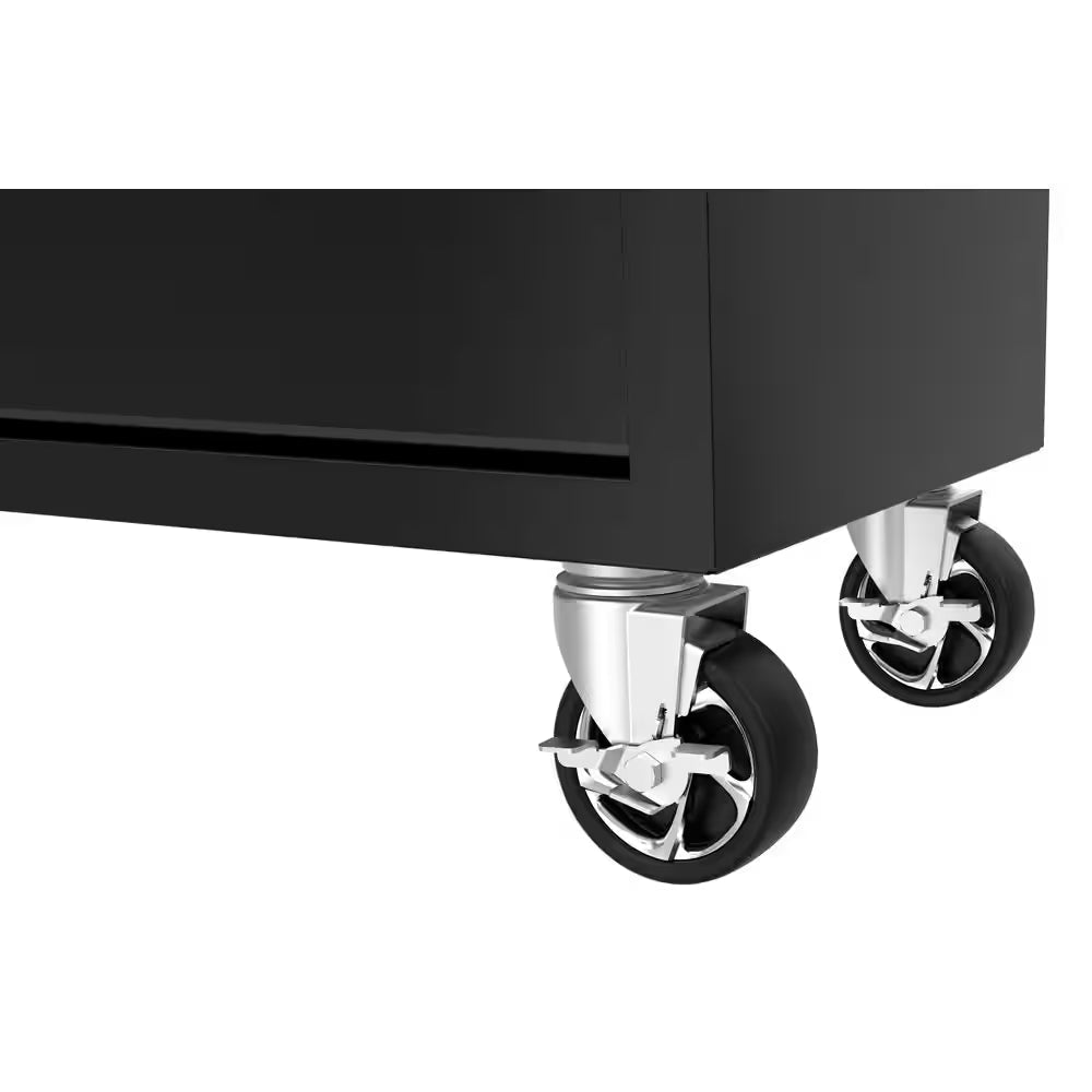 Tool Storage 46 In. W X 18 In. D 9-Drawer Mobile Workbench Cabinet in Gloss Black