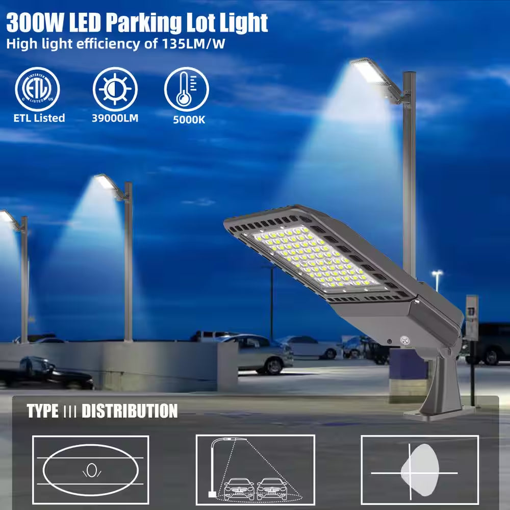1500- Watt Equivalent 300-Watt Integrated LED Bronze Parking Lot Area Light 5000K Daylight Arm Mount IP65