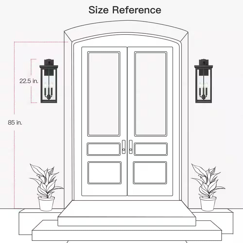 Trevot 3-Light 22.5 In. Large Black Outdoor Wall Lantern Sconce