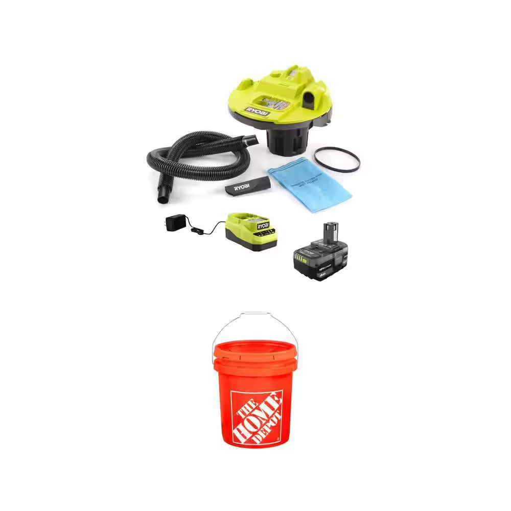 ONE+ 18V 5 Gal. Wet/Dry Vacuum Kit with 4.0 Ah Battery and 5 Gallon Orange Homer Bucket Combo
