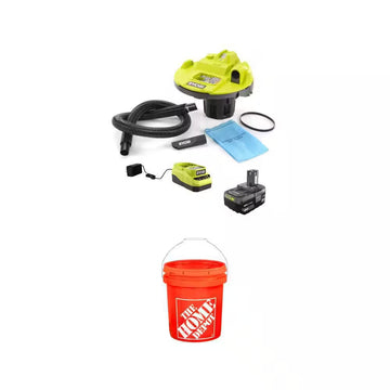 ONE+ 18V 5 Gal. Wet/Dry Vacuum Kit with 4.0 Ah Battery and 5 Gallon Orange Homer Bucket Combo