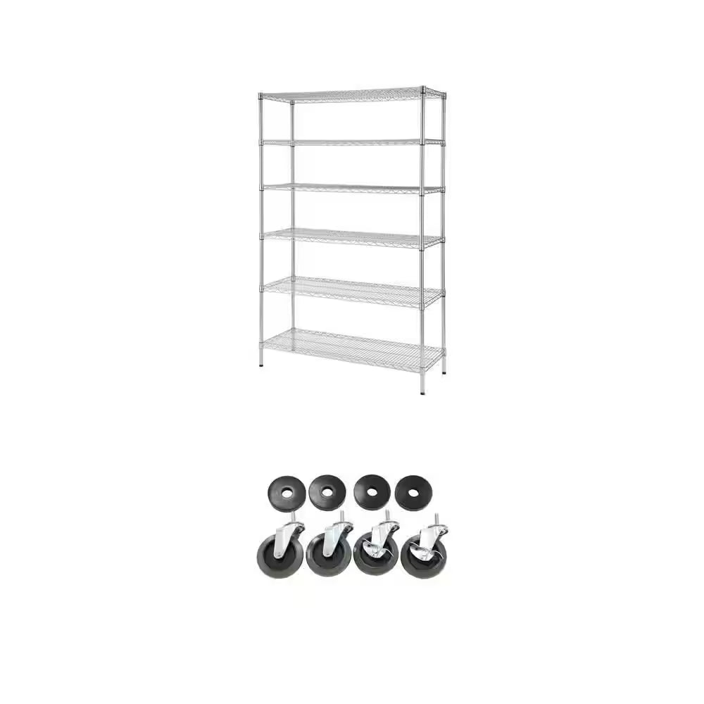 6-Tier Steel Wire Shelving Unit (48 In. X 72 In. X 18 In.) with 4 In. Industrial Casters (4-Pack)