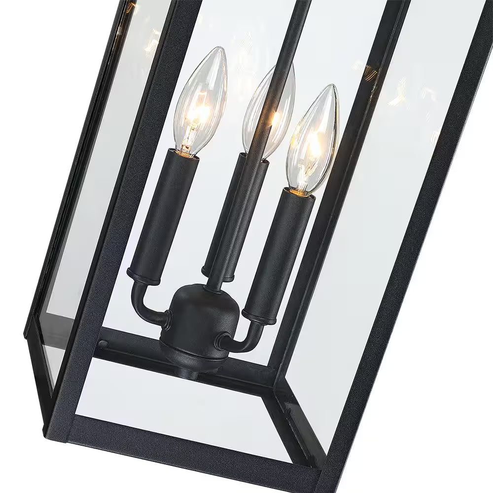 Trevot 3-Light 22.5 In. Large Black Outdoor Wall Lantern Sconce