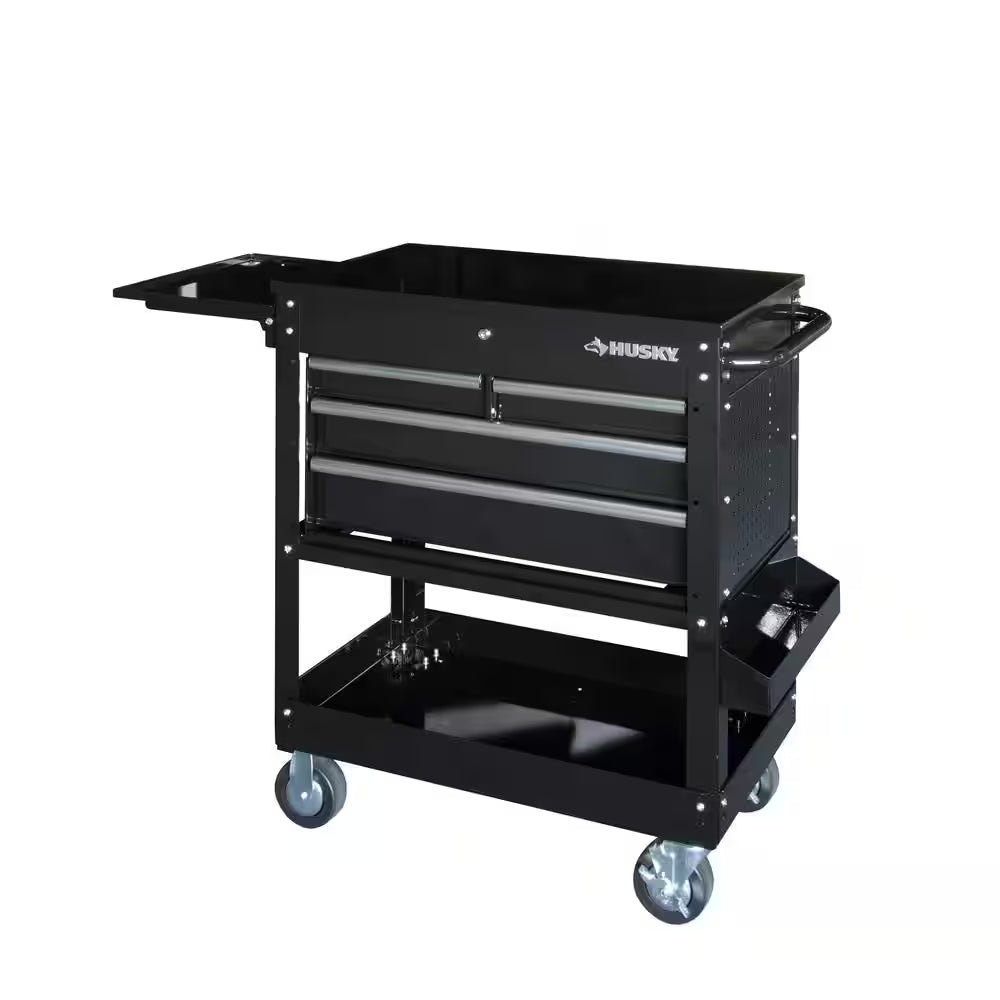 Tool Storage 33 In. W Mechanics Cart with Extended Side Table and Bottle Tray