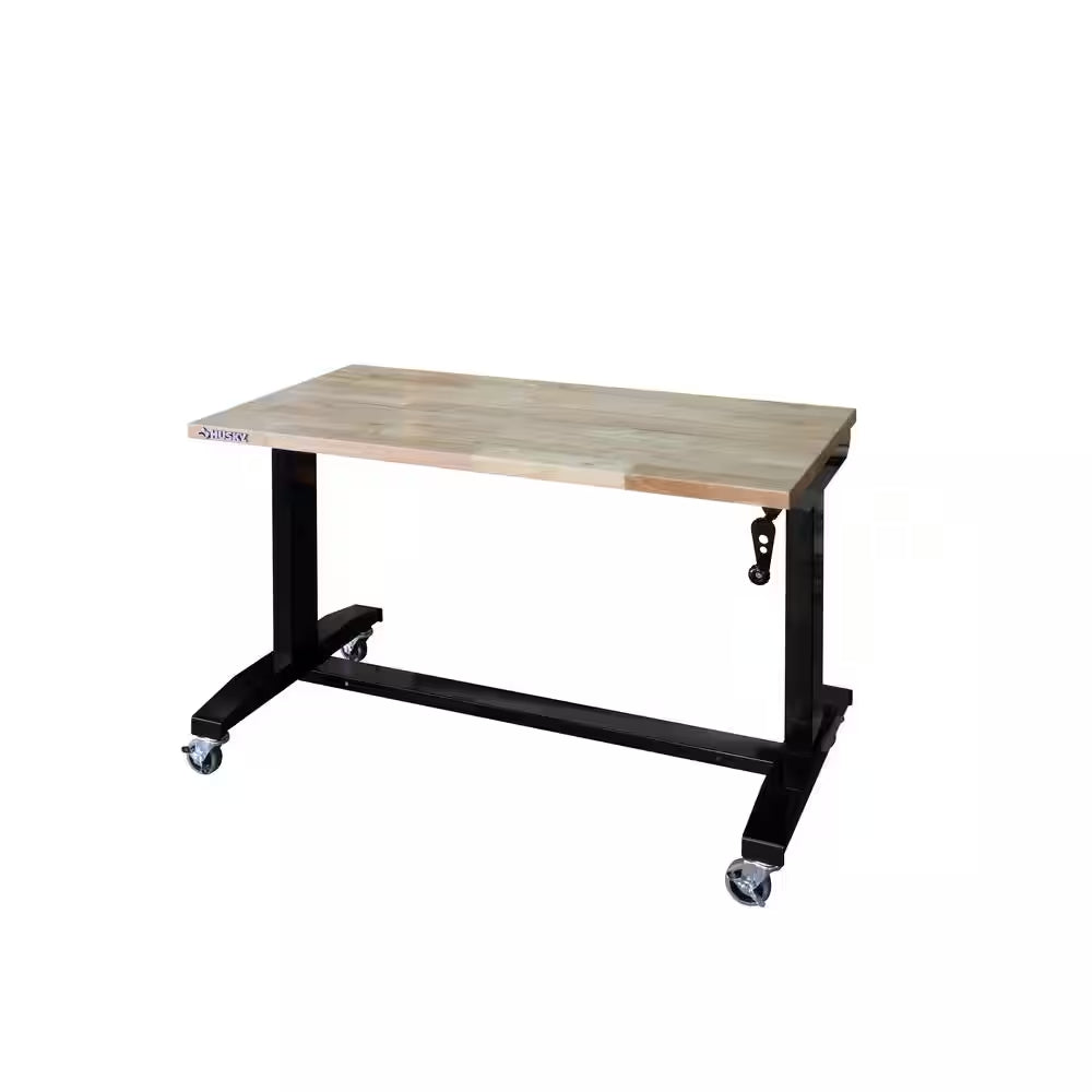 72 In. W X 24 In. D 2-Drawer Adjustable Height Black Workbench Table with Solid Wood Top