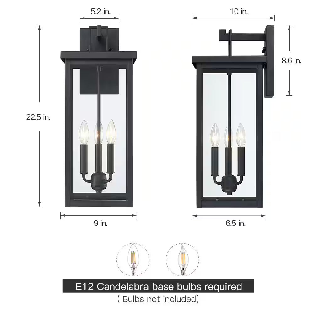 Trevot 3-Light 22.5 In. Large Black Outdoor Wall Lantern Sconce