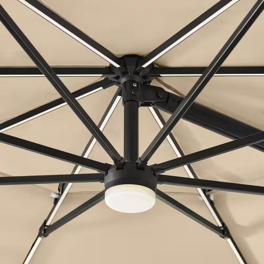 11 Ft. Aluminum Cantilever Solar LED Offset Patio Umbrella in Putty Beige