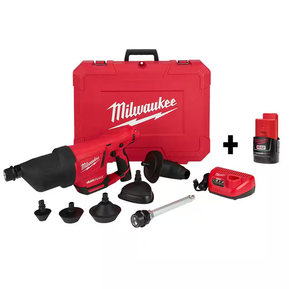 M12 12V Lithium-Ion Cordless Drain Cleaning Airsnake Air Gun Kit with M12 HACKZALL Reciprocating Saw