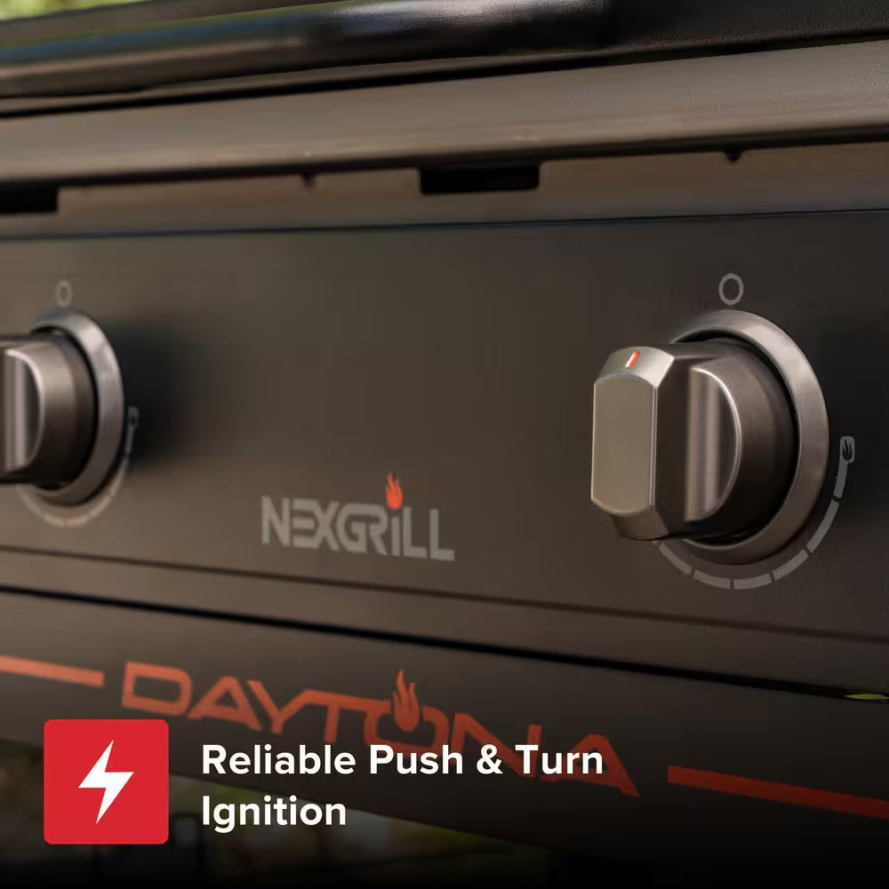 Daytona 2-Burner Propane Gas Grill 28 In. Flat Top Griddle in Black with Lid